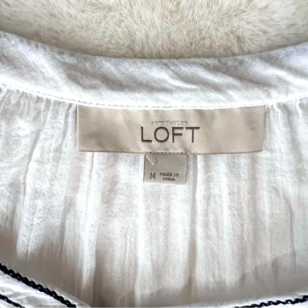 Loft Gauze Lightweight Embroidered Bohemian Blouse White and Blue Size M - Picture 9 of 16